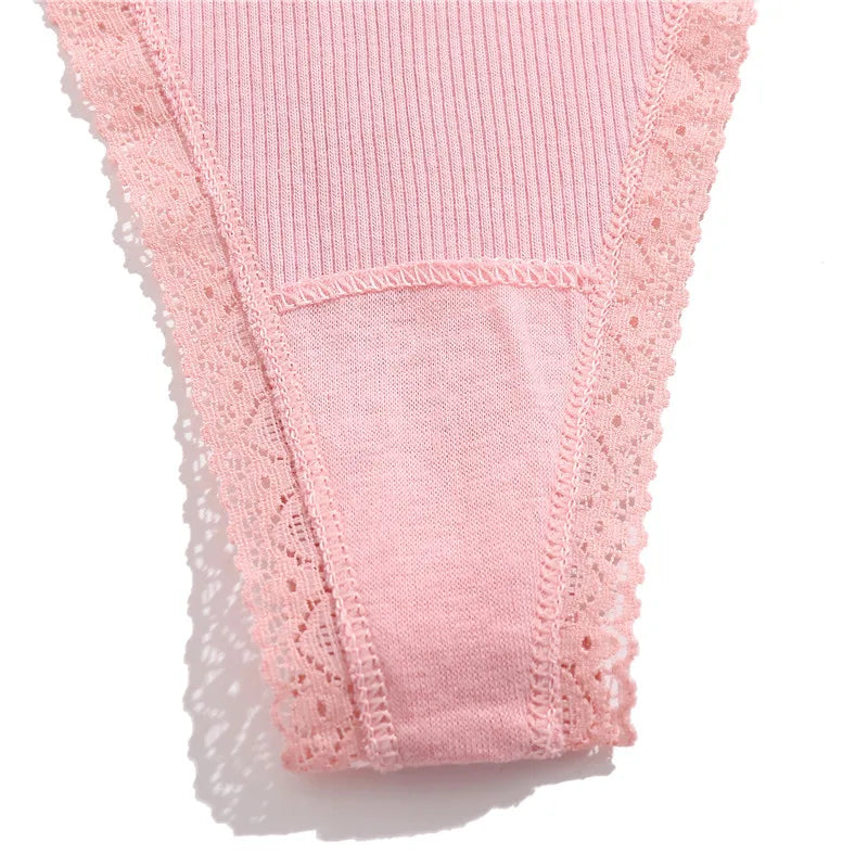 4Pc G-String Cotton Lace Women Thongs Lingerie Low Rise Panties Adjustable Waistband Straps Hipster Underwear For Girl Intimates