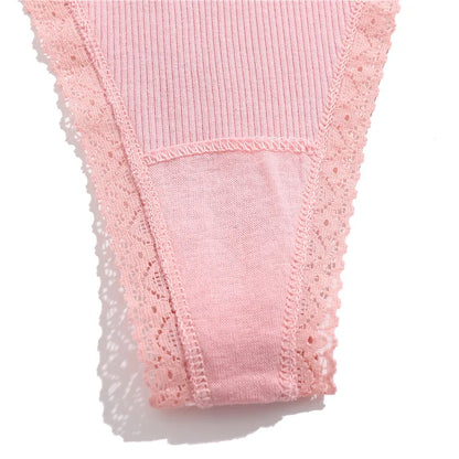 4Pc G-String Cotton Lace Women Thongs Lingerie Low Rise Panties Adjustable Waistband Straps Hipster Underwear For Girl Intimates