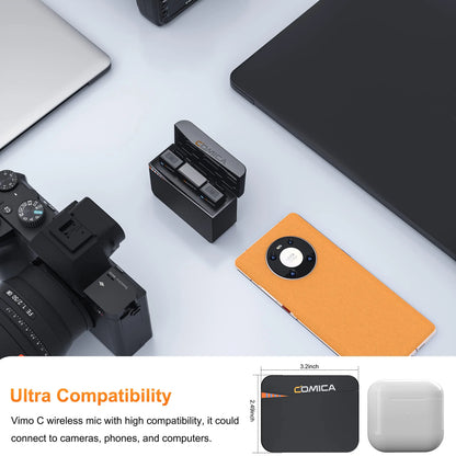 COMICA Vimo C 2.4G Wireless Lavalier Microphone with Charging Case,Lapel Mic for Camera Smartphone Podcast Interview Vlog