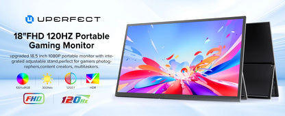 UPERFECT 18,5" Portabel Monitor IPS FHD 1080P – 120Hz AMD FreeSync HDR400 USB-C HDMI VESA Inbyggda Högtalare EU-lager