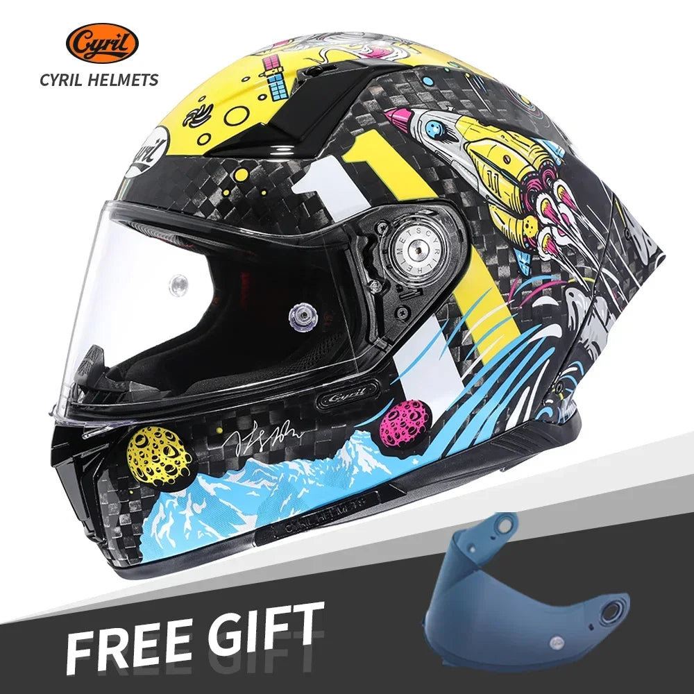 Motorcycle Carbon Fiber Full Face Street Bike Motorbike Helmets Lightweight Racing Helmet DOT ECE Approved CYRIL Casque Moto