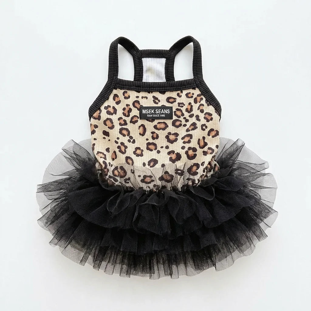 Fashion Sweet Puppy Dog Summer Dress Princess Skirt Pet Dog Lace Cake Camisole Tutu Dress -Leopard Print Dog Tutu Dress