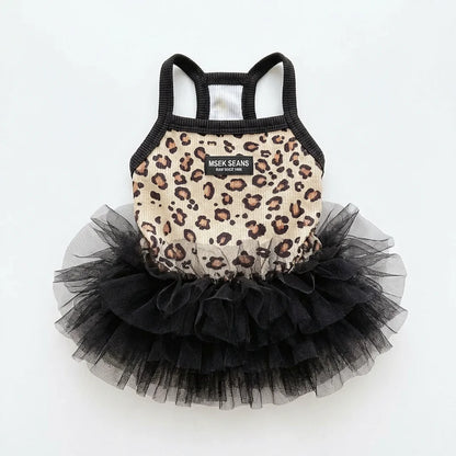 Fashion Sweet Puppy Dog Summer Dress Princess Skirt Pet Dog Lace Cake Camisole Tutu Dress -Leopard Print Dog Tutu Dress
