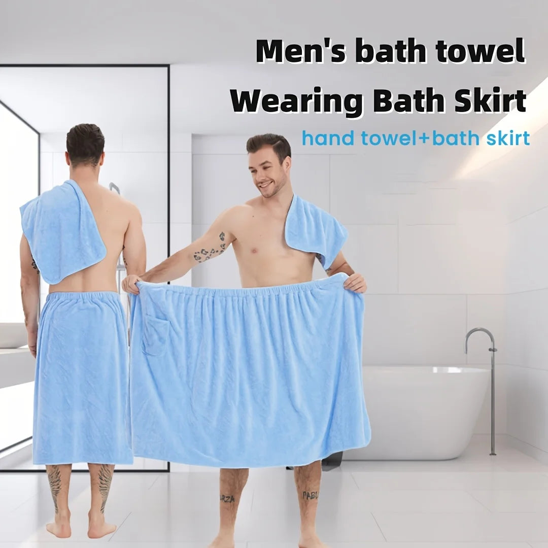 2 Counts Microfiber Men's Bath Wrap Set - Quick-Dry Towel & Spa Half Robe for Home, Hotel, Beach & Swimming - Soft