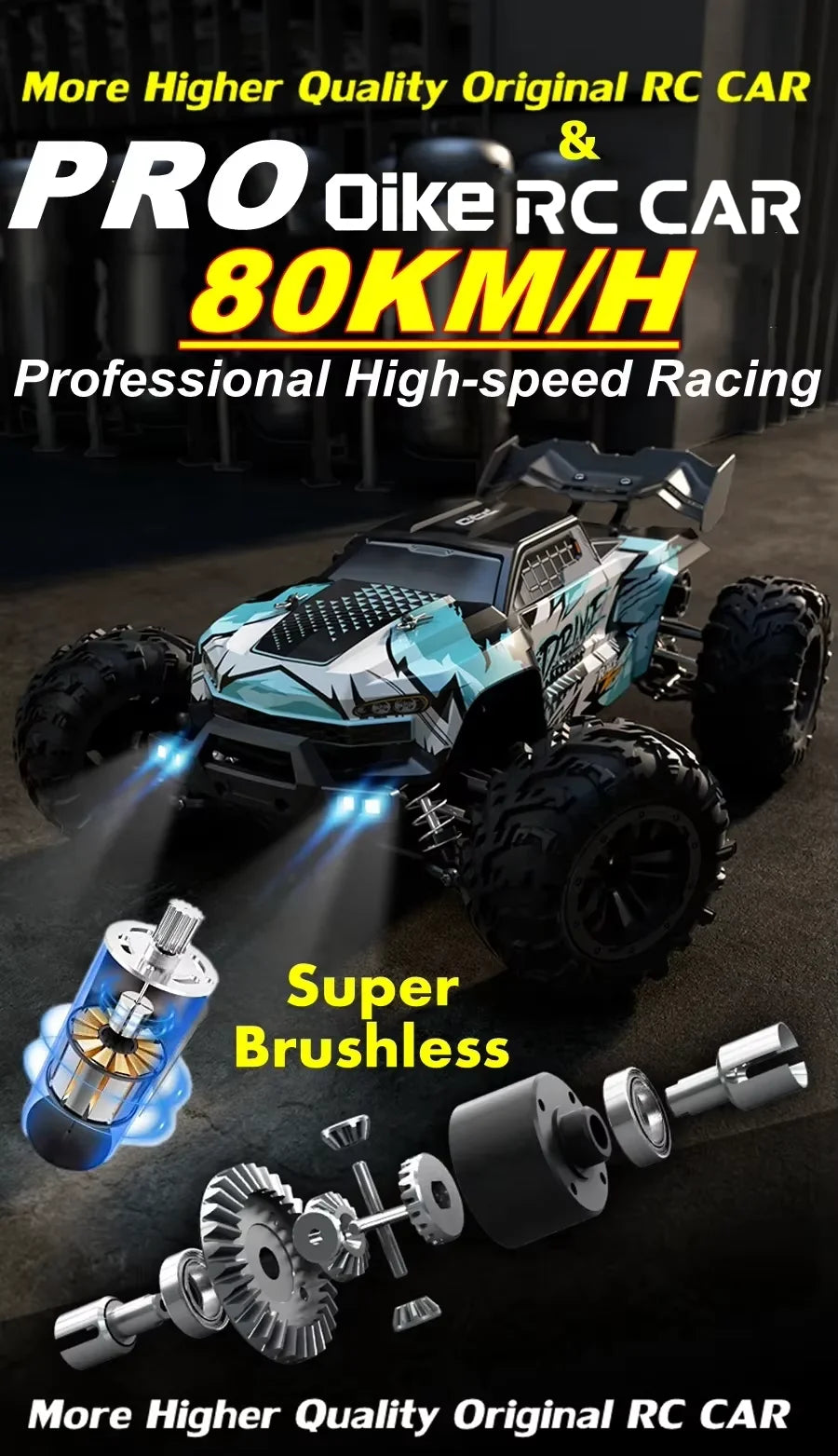 Oike RC Drift Car With LED Light 50KM/H / 80KM/H Brushless 4WD Remote Control Electric High Speed Racing Monster Truck for Adult