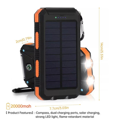 OutdoorVPortable 20000mAh Solar Power Bank External Battery Pack With LED Light Compass USB Output Emergency Backup Power