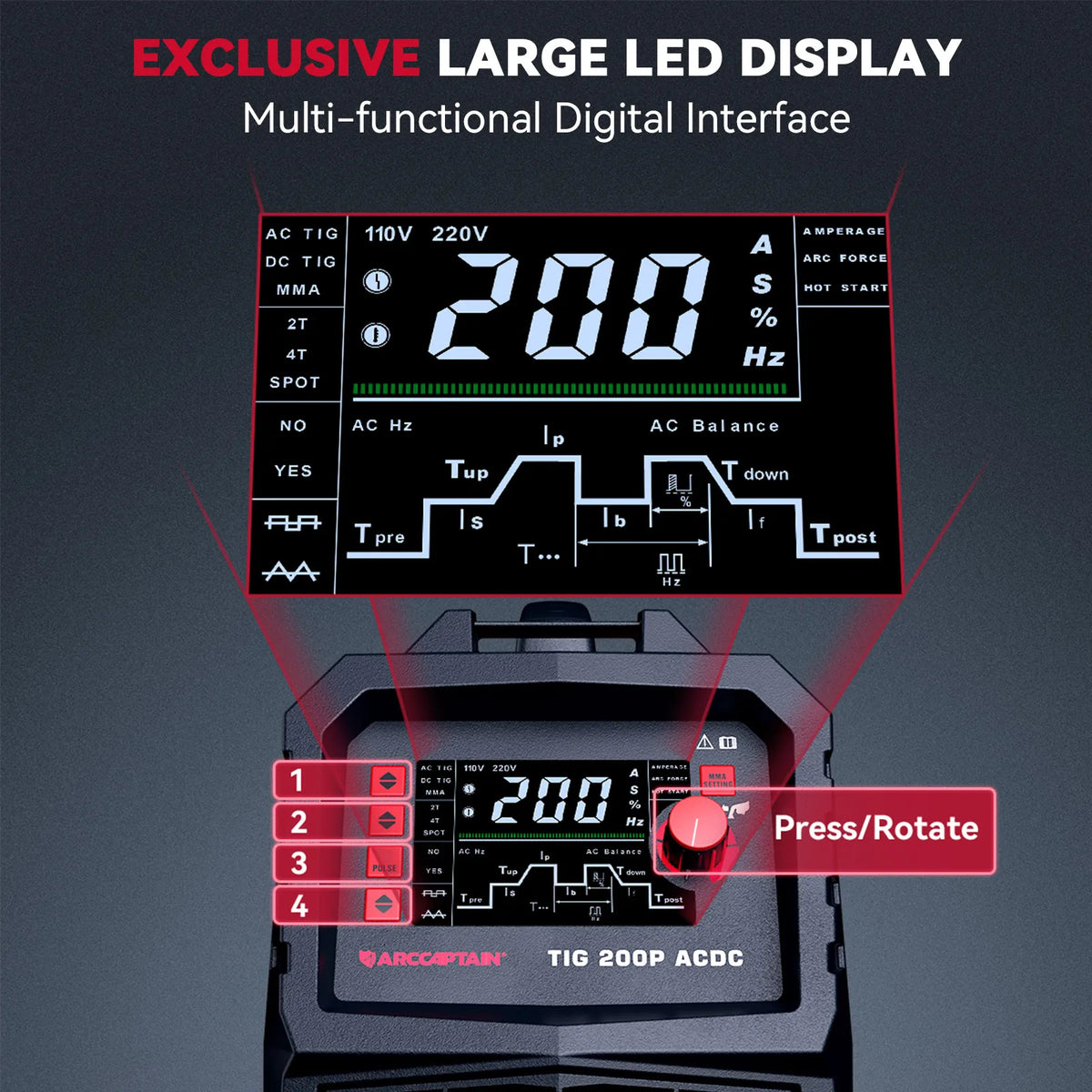 ARCCAPTAIN TIG200PACDC AC/DC TIG-svets, 7-i-1 och 200 A