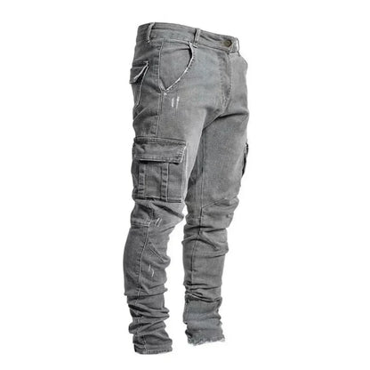 Fashion Solid Color Versatile Jeans Men High Quality Multi Pockets Cargo Denim Trousers Male Classic Mid Waist Narrow Leg Pants