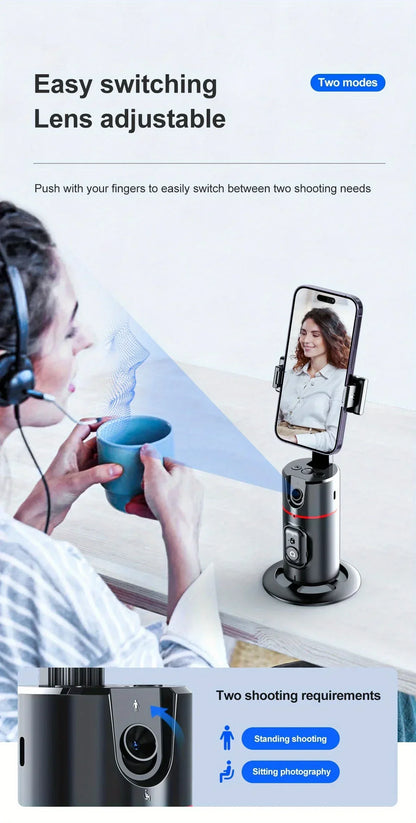 P02 360 ° Rotation Desktop Phone Stand Automatic Face Tracking for iPhone 16 15 Samsung S23 Xiaomi Handheld Gimbal Selfie Stick