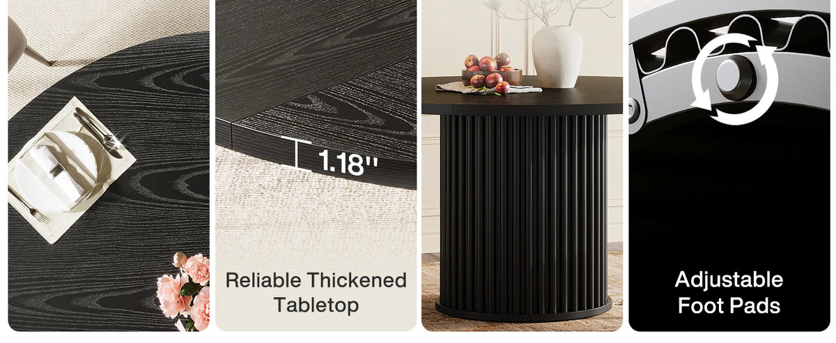 Tribesigns Svart Runt Matbord för 4-6 Personer, 120 cm