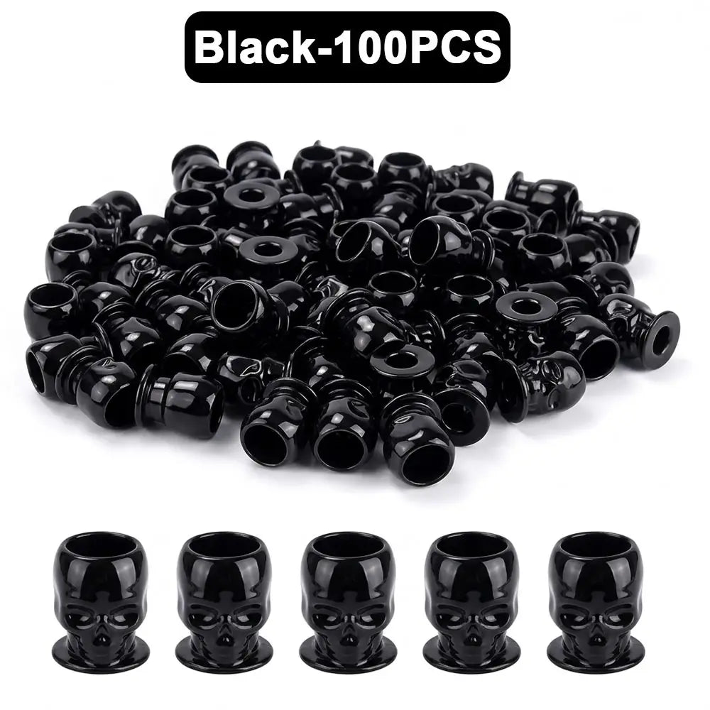 200/100/50PCS Disposable Skull Tattoo Ink Cups Black/White/Pink/Blue Pigment Container Plastic Ink Holder Tattoo Accessories