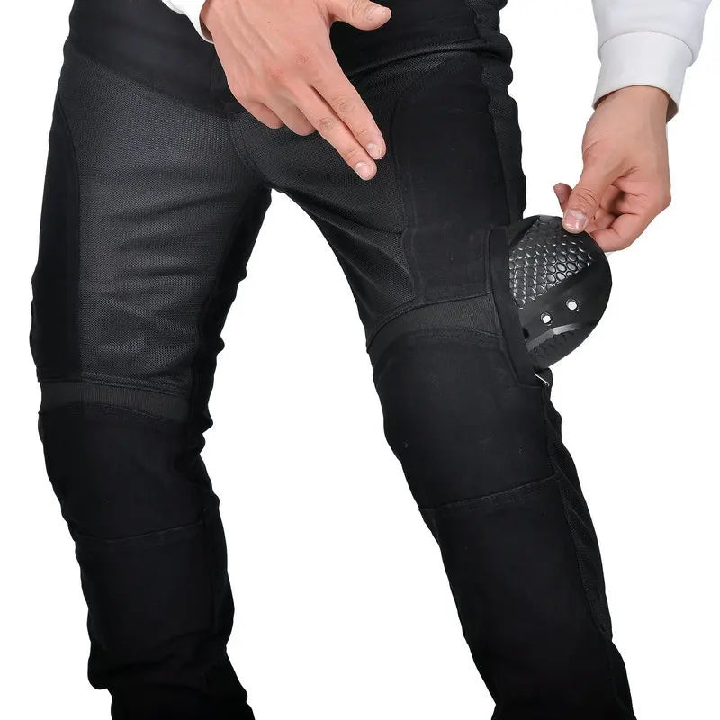 Motorcykelbyxor för män Sommar Mesh Svart Retro Slim Fit