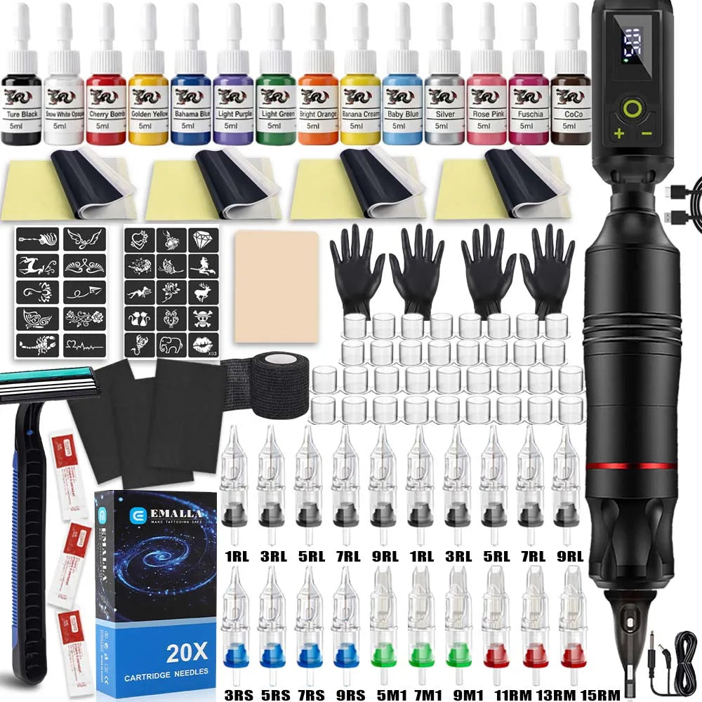 Wireless Tattoo Machine Kit Tattoo Fill Light 52mm CPL Lens Filter Tattoo Kit Rotary Tattoo Pen Power Supply Makeup Beginner Set