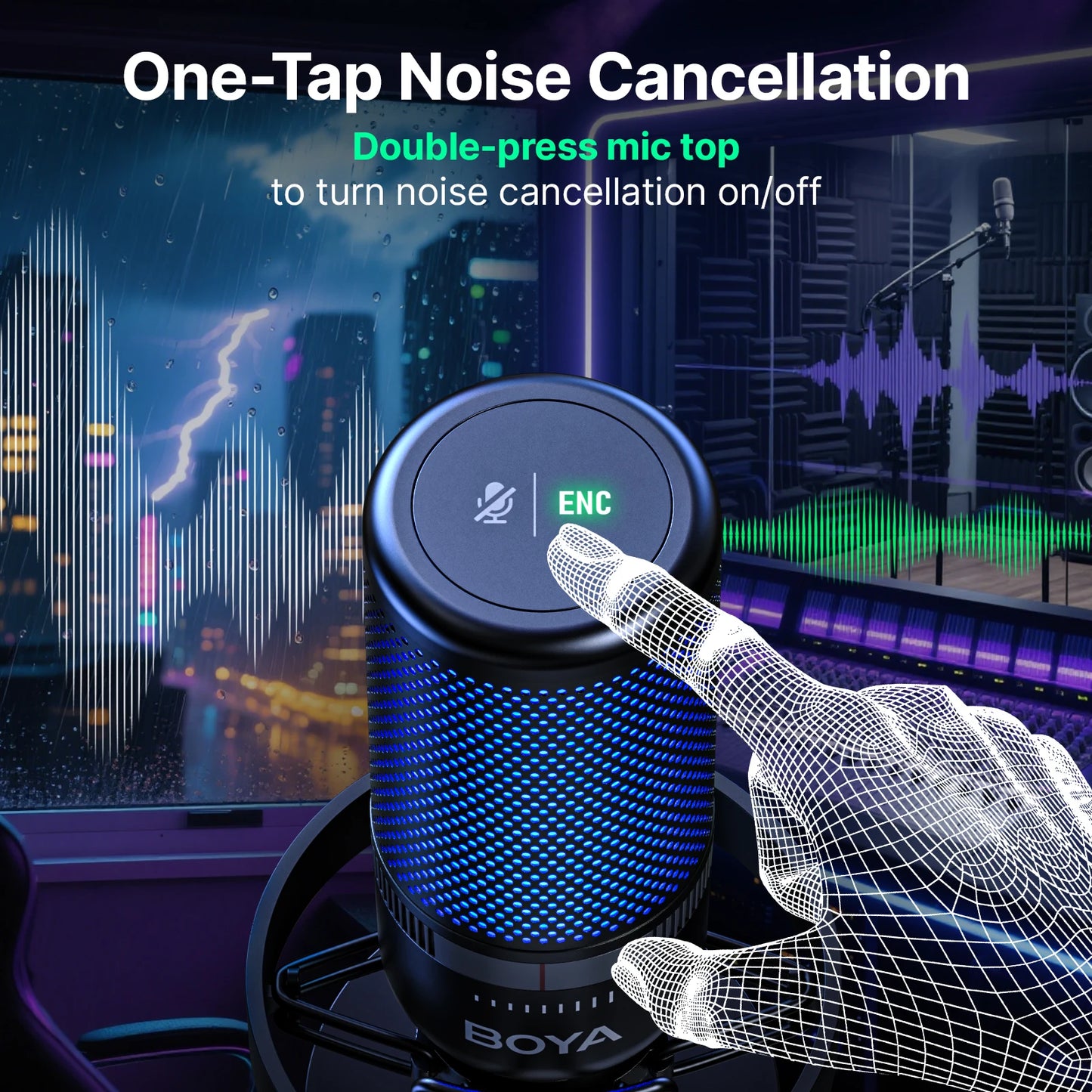 BOYA K3 USB Dektop Microphone with Noise Cancellation/Gain/RGB for Podcasting Live Streaming on iPhone Smartphone/PS4,5/Mac/PC