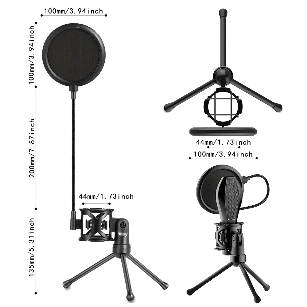 with Desktop Tripod Stand Microphone AntiSpray Filter Microphone Tripod Stand for Mic with Handle Diameter Under 44mm