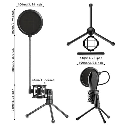 with Desktop Tripod Stand Microphone AntiSpray Filter Microphone Tripod Stand for Mic with Handle Diameter Under 44mm