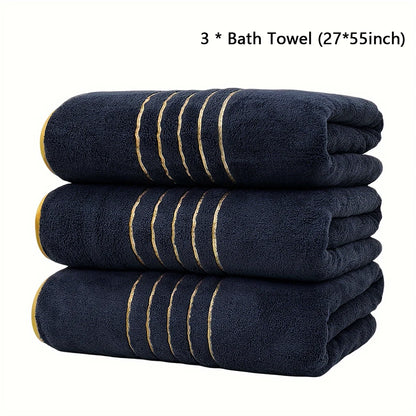 2/3/6/8 Pcs Bath Towel Set White & Gray with Gold Accents, Soft Absorbent Premium Towels for Home, Hotel & Bathroom