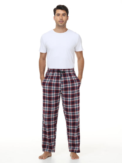 Men's 3Pcs Pajama Sleeping Pants Cotton Plaid Pjs, Long Plaid Print Sleepwear Pajama Pants with Elastic Waist Homewear