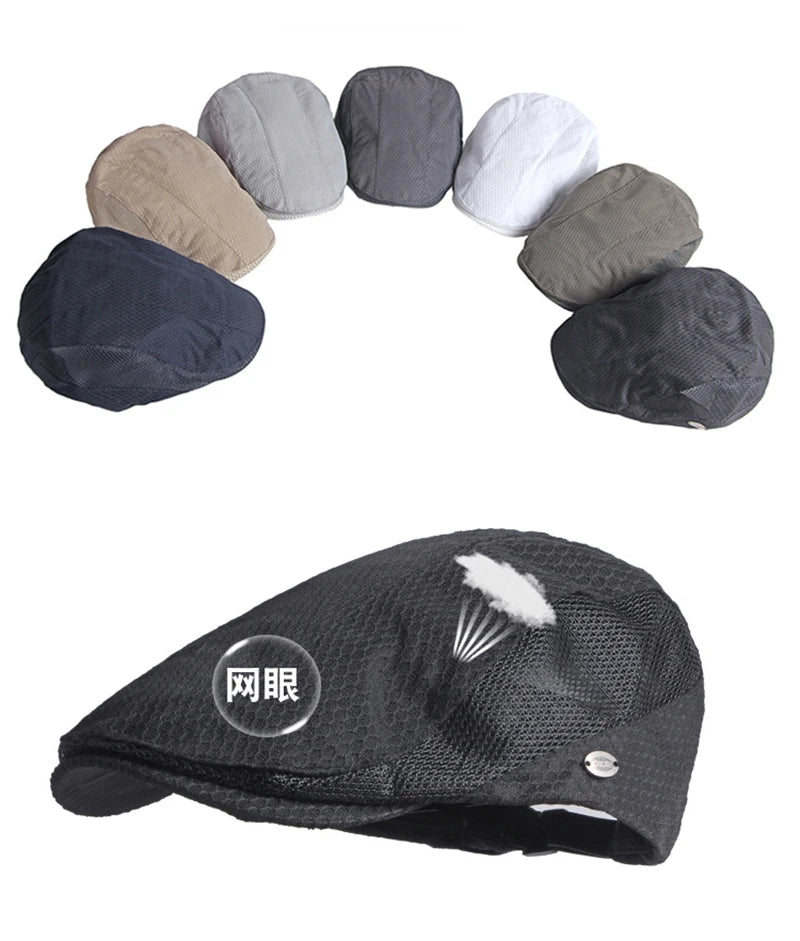 Summer Beret Hats for Man Forward Cap Women Hollow Mesh Breathable Flat Peaked Caps Fashionable Outdoor Cap Adjustable