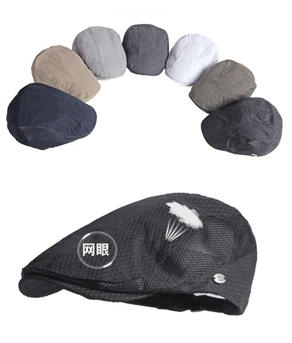 Summer Beret Hats for Man Forward Cap Women Hollow Mesh Breathable Flat Peaked Caps Fashionable Outdoor Cap Adjustable