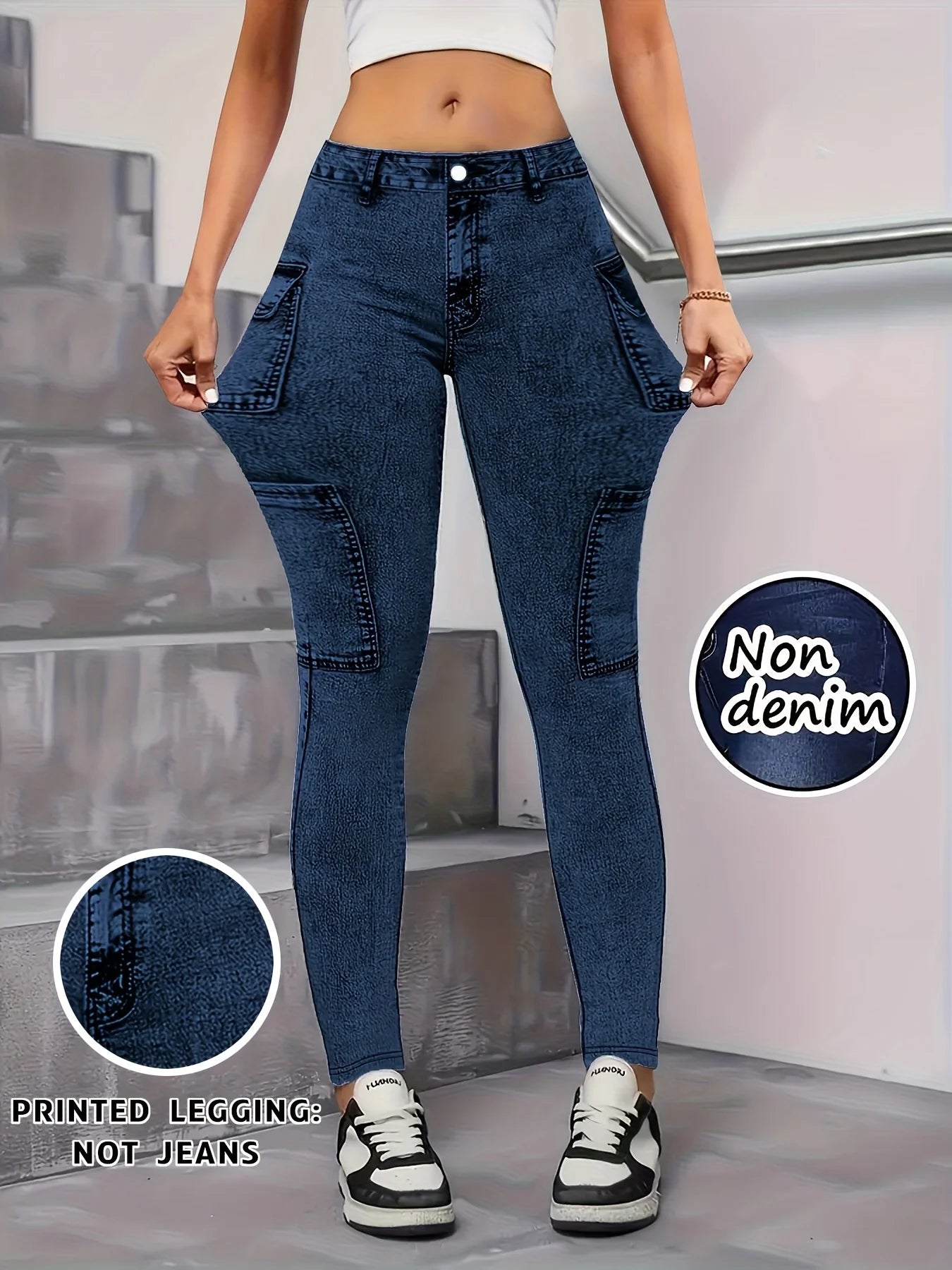 【Non-Denim】Women's Faux Denim Print Leggings, Sports Casual Skinny Pants, Thin Soft Skin-Friendly Yoga Pants, All-Season Long Pa