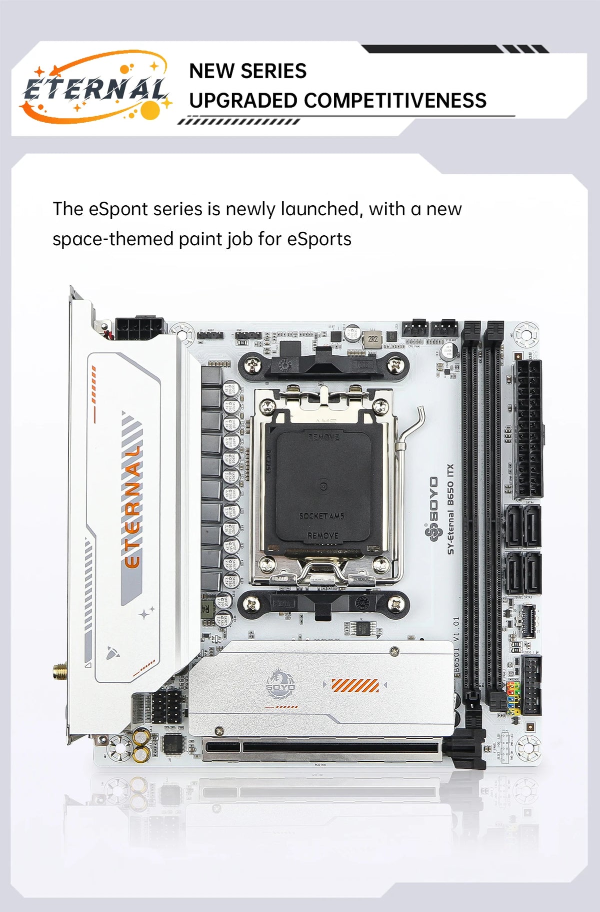 SOYO Motherboard AMD B650ITX Ryzen AM5 DDR5 Supports CPU 7000 8000 9000 Processors Pcie5.0x16 Pcie4.0x4 M.2 ARGB WIFI6