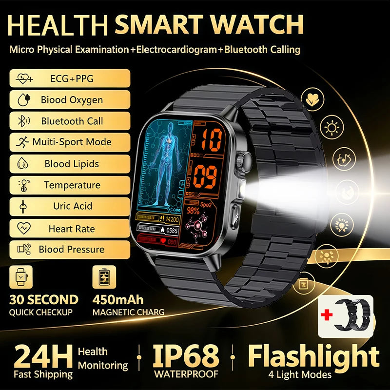 Nursing Grade New ECG+PPG Healthy Diagnose Smart Watch Men Body Analysis Blood Pressure Lipid Uric Acid NFC Health Tracker Watc