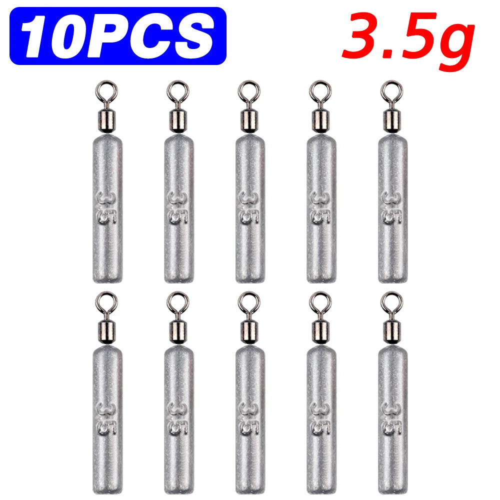 Fishing Weight 10PCS 3.5g 5g 7g 10g 14g 20g Tube Bullet Quick Rod Jig Head Casting Metal Tackle Kit Pesca Tool Plumb Pendant