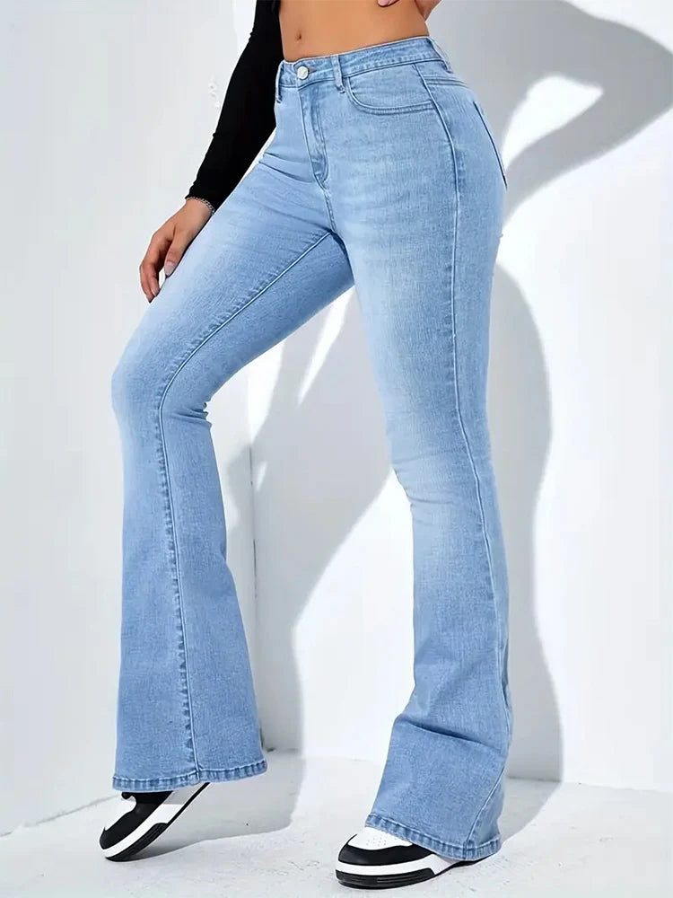 Hot Sale Women Stretch Thin Flared Jeans Lady Fashion High Waist Denim Pants Girls Korean Ins Fashion Straight Leg Trousers
