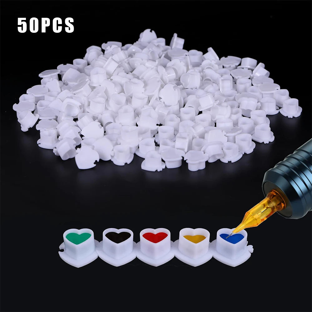 50/100/200pcs Plastic Disposable Tattoo Ink Cups With Base Pigment Clear Holder Container Cap Tattoo Accessory Permanent Makeup