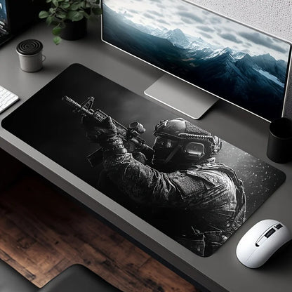 Large Mouse Pad Tactical Soldier Design Non-Slip XXL Desk Pad Gaming Accessories Stitched Edges for Home and Game for FPS Gamer