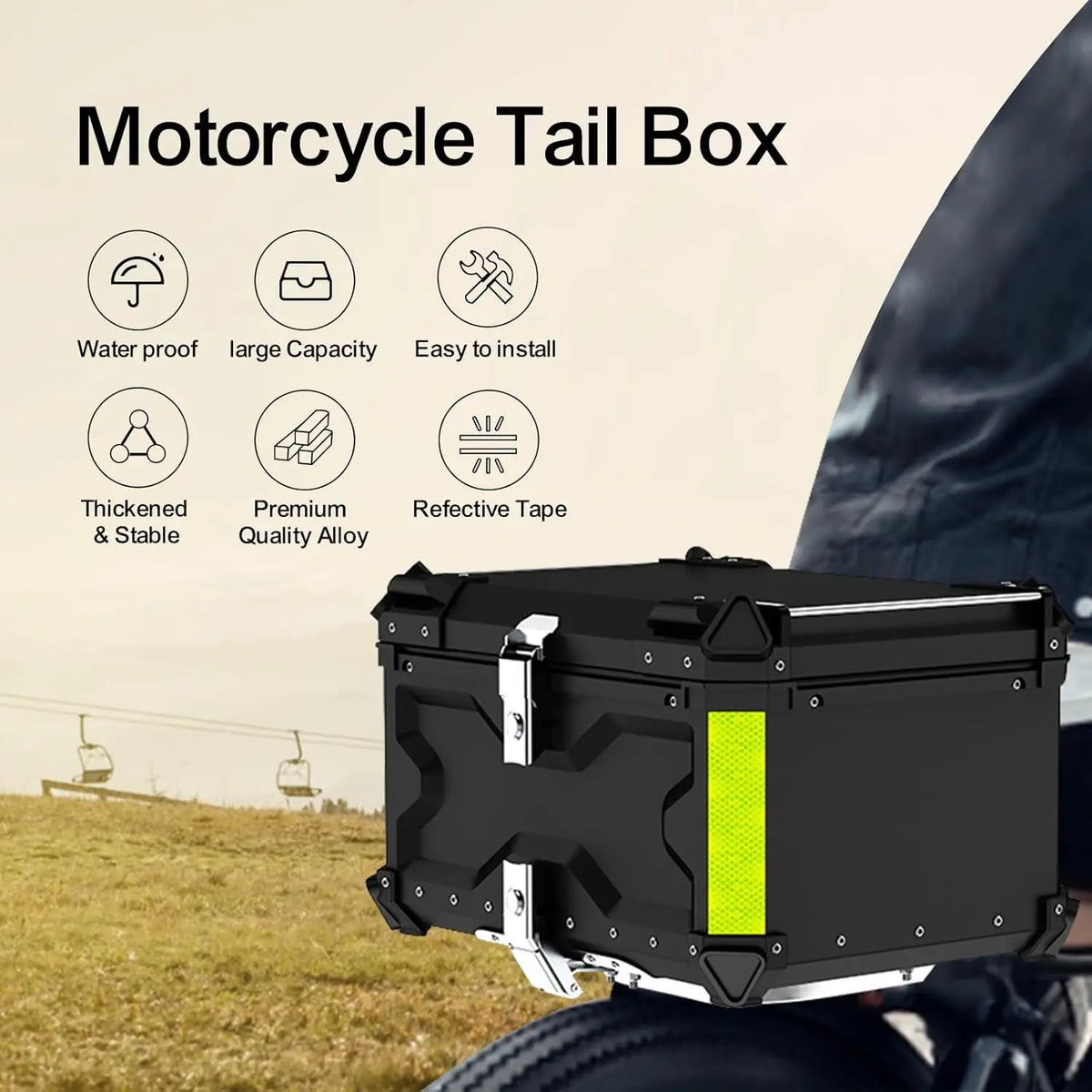 Motorcykeltoppbox i aluminium med vattentät utförande