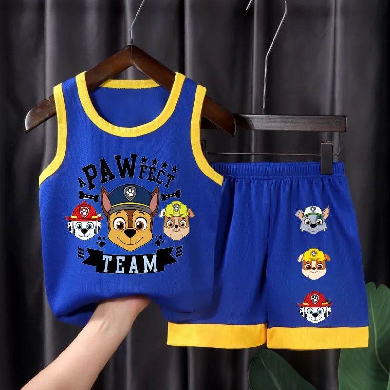 PAW Patrol Boys Basketball Clothes Sets Summer Kids Casual Vest and Shorts Two Piece Suit Breathable Comfy Mesh Child Outfits