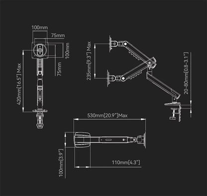 NB NORTH BAYOU F80 A5 Desktop Gas Spring 17-30" LCD LED Monitor Holder Mount Arm Full Motion Display Stand Loading 2-9 Kgs