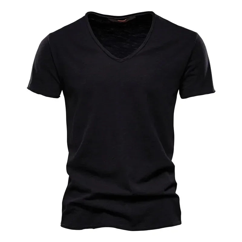 New 100% Cotton Men T Shirt Tops V Neck Thin Short Sleeve Tees High Quality Men's Fashion Fitness Hot T-shirt For Men Size S-5XL