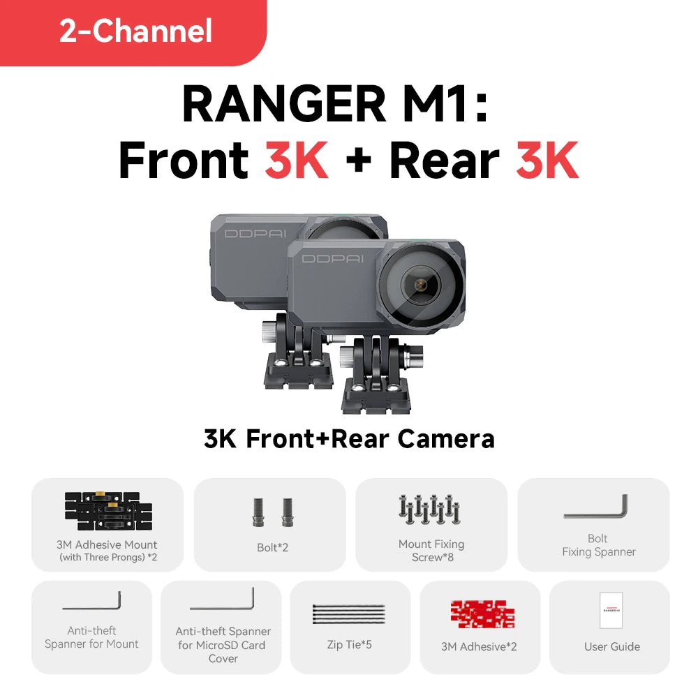 DDPAI Dash Cam RANGER M1 MC-kamera IP67 Vattentät med WiFi Night Vision
