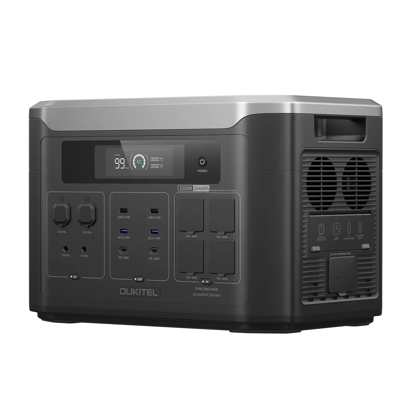 OUKITEL BP3000E Portabel Kraftstation – 2048Wh, 3200W Ren Sinusvåg, LiFePO4, UPS, 220V EU, Sol & Väggladdning