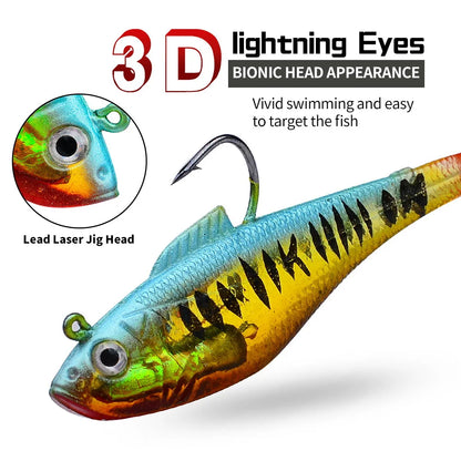 Artificial Soft Bait With Jig Head 4g 10g 25g Jigging Soft Lure Rubber T Tail Fishing Lures Swim Bait For Bass Pike Bass Tackle