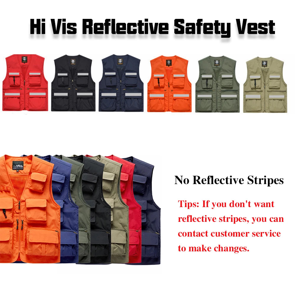 S-7XL Multi Pocket Work Vest for Men Women Volunteer Working Uniforms Logo Printing Fishing Photography Workwear Vest