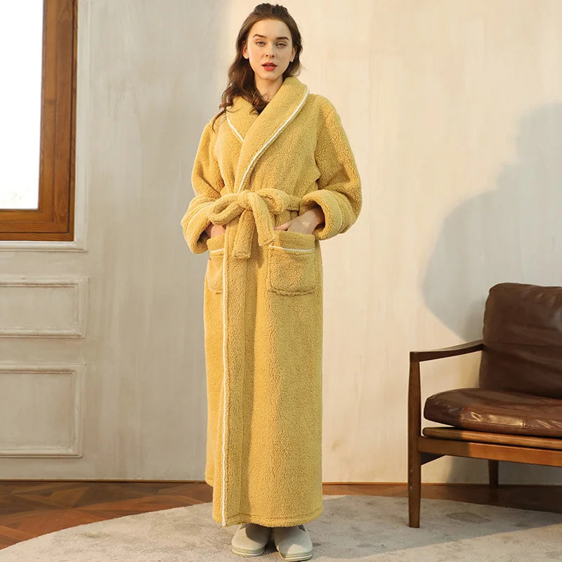 Female Autumn and Winter Warm Long Flannel Thick Couple Bath Bathrobes Men Women Pajamas Shower Robe Bath Towels For Adults