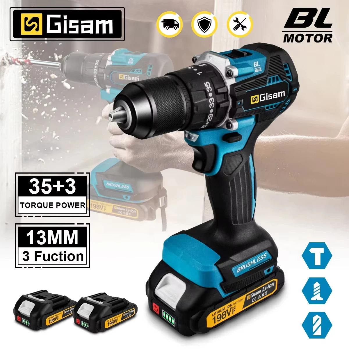 Gisam 65Nm 13mm Borstlös Slagborrmaskin 18V (Verktyg)