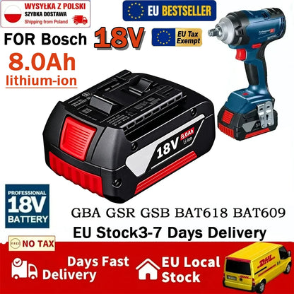 18V 8.0Ah Suitable for Bosch Battery GBA Professional GBA GSR GSB BAT609G BAT622 BAT618G with LED Power Display