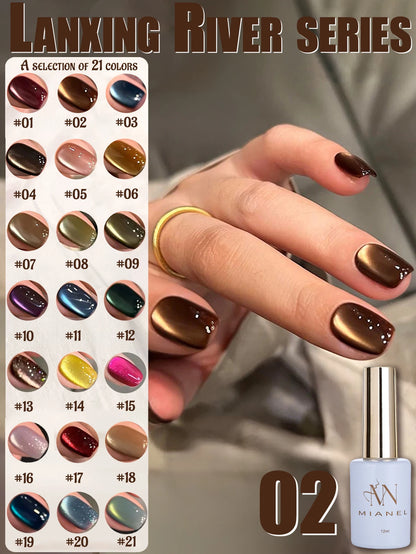 MIANEL 12ML Hibiscus Purple Cat Eye Gel Nail Polish Super Whitening Glass Beads Cat Eye Nails Purple Nials Blue Nails 1-12PCS