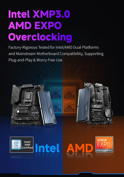 KingBank KFXB Series DDR5 Memory 24GBx2 6800MHz 6000MHz Dual Channel for Gaming And Overclocking with Heatsink Black
