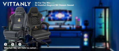 Vittanly Gaming Chair Ergonomic Gaming Chair with Headrest, Lumbar Cushion and Footrest, Height-Adjustable Rotating Office Chair