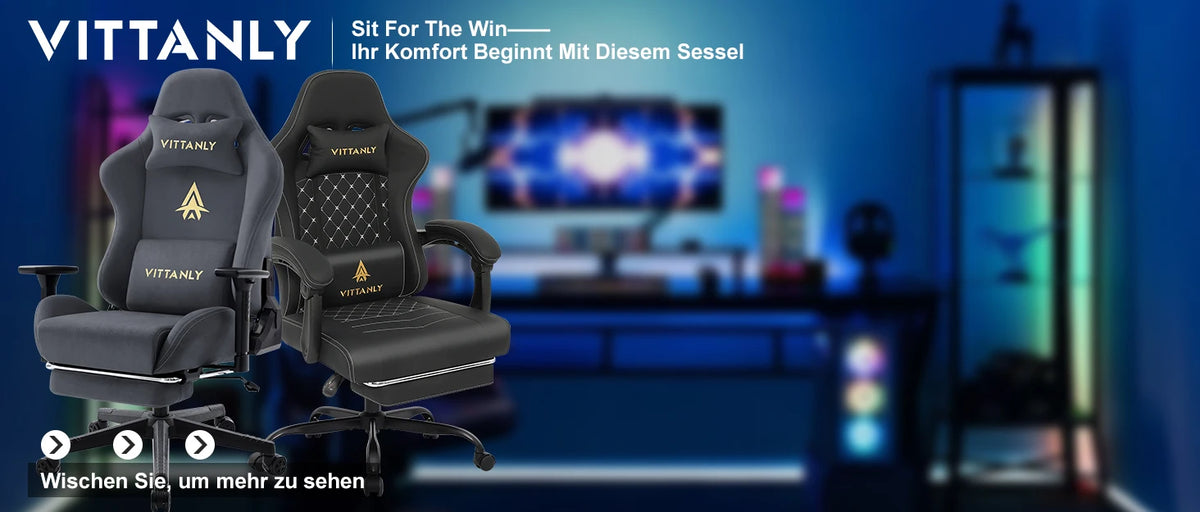 Vittanly Gaming Chair Ergonomic Gaming Chair with Headrest, Lumbar Cushion and Footrest, Height-Adjustable Rotating Office Chair