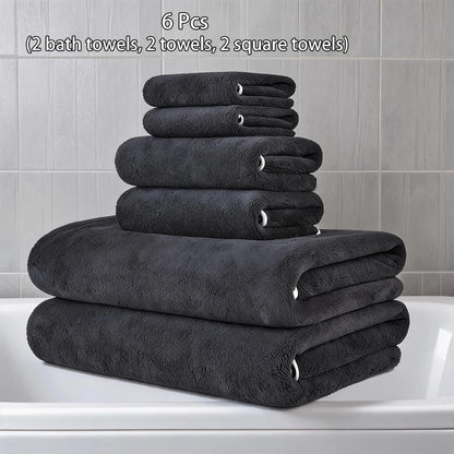 Luxury 6Pcs Towel Set 2 Bath 2 Hand 2 Face Microfiber Highly Absorbent Fast Drying Hotel Quality for Home Spa Bathroom