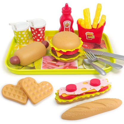 Låtsasmat för barn – hamburger, varmkorv och pommes för rollekar