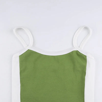 Sleeveless Knitted Crop Tops Green Sexy Basic Patchwork 2024 Summer Casual Cami Backless Y2k Vintage Tank Top Women