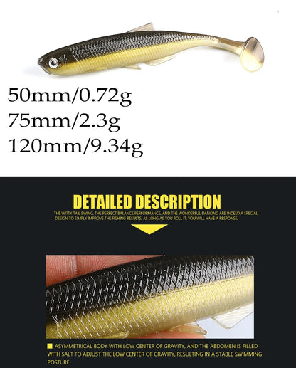 Supercontinent leanness ShadTeez T-tail 5cm/7.5cm/12cm Pike Zander Predator Fishing 3d eyes Soft lure Fishing lures